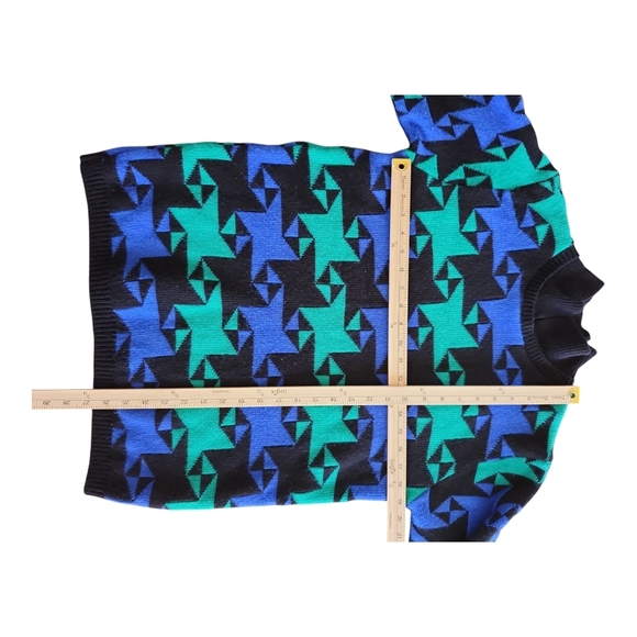 VTG Alfred Dunner Geometric Sweater Size S | Funky Blue Green Pattern Made in US - Picture 9 of 10